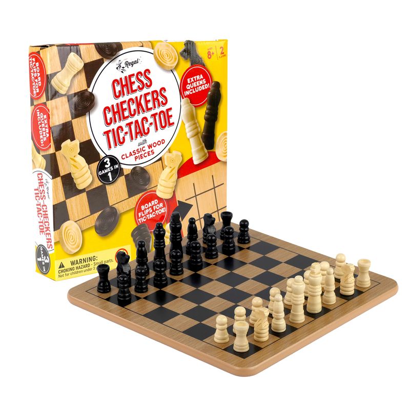 Chess Checkers Tic-Tac-Toe 3-in-1 Wood Board