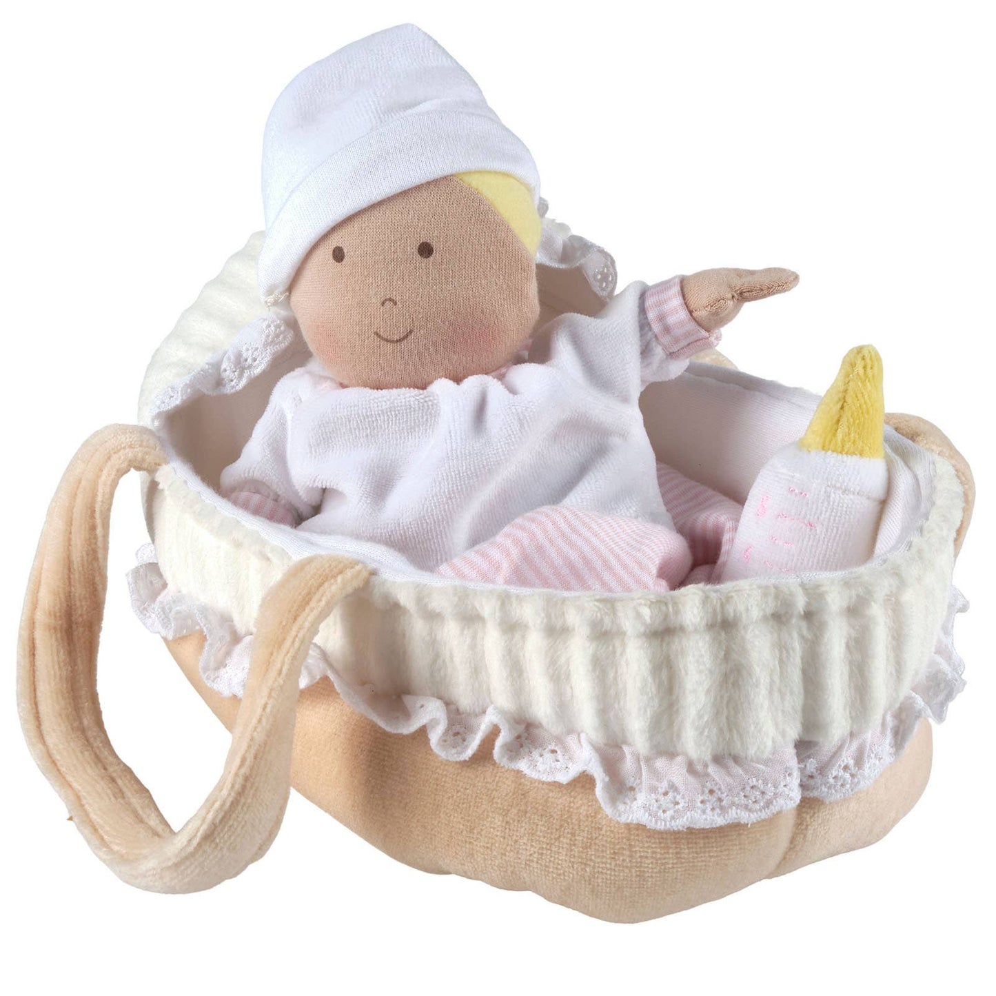 Cotton Carry Cot with Baby Grace, Bottle & Blanket