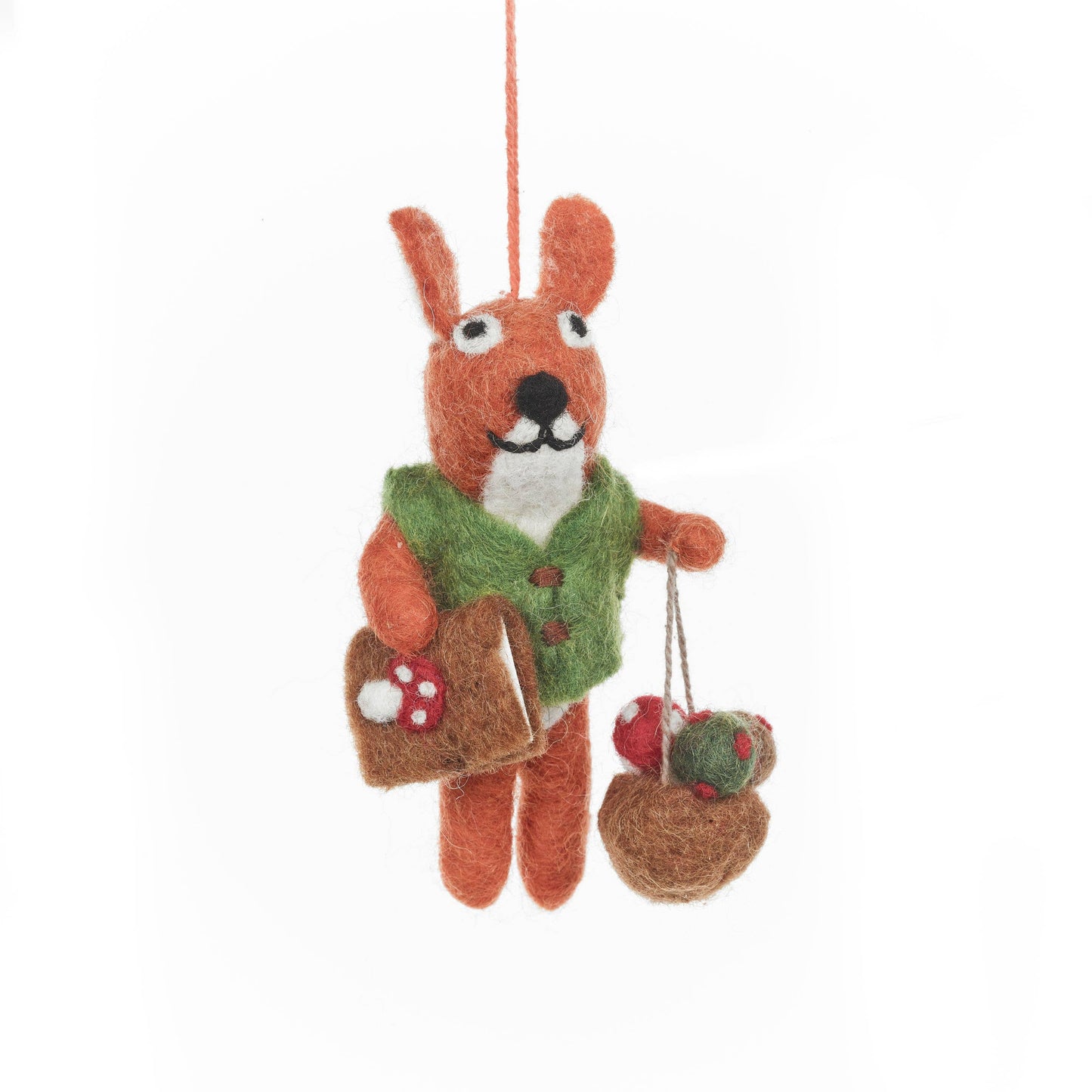 Handmade Felt Fungi Forager Squirrel Hanging Christmas Tree Decoration