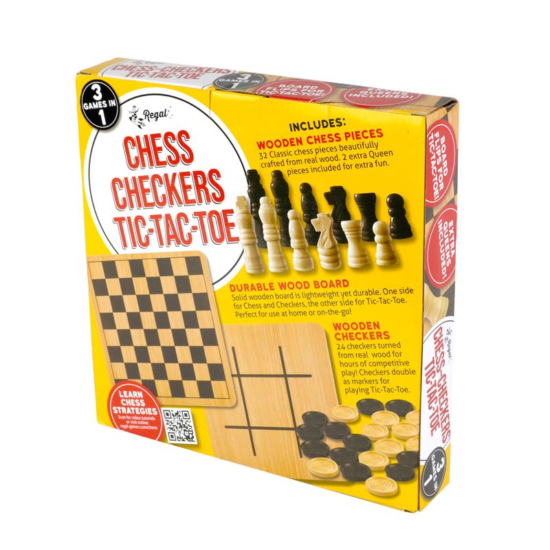 Chess Checkers Tic-Tac-Toe 3-in-1 Wood Board