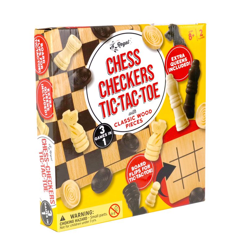 Chess Checkers Tic-Tac-Toe 3-in-1 Wood Board